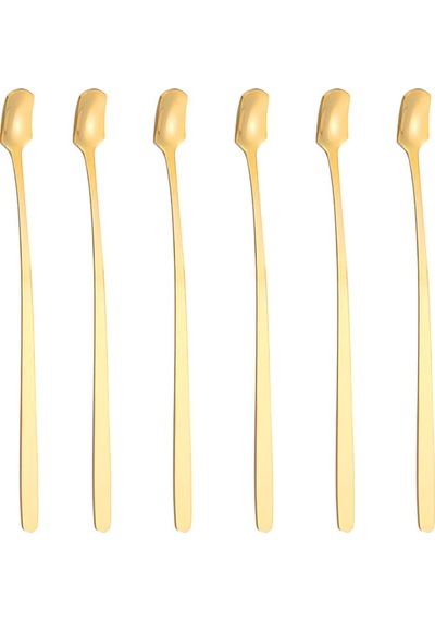 Çelik 17 Cm Gold 6 Adet Uzun Kahve Karıştırma Kaşığı Cin577sr-6