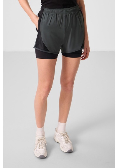 Tommy Life Haki Polyester Gizli Cep Fermuarlı Standart Kalıp Kadın İçi Taytlı Şort - 91015 Haki