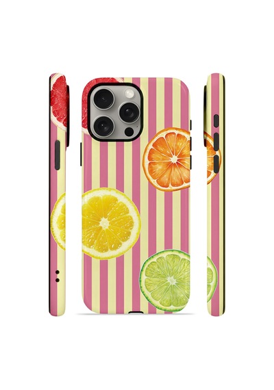 Apple iPhone Uyumlu 15 Pro Max Vorian Çift Katmanlı Magsafe Kılıf Citrus Fiesta Stripe
