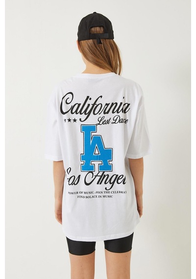 Shade Kadın Los Angeles Baskılı Oversize Kısa Kollu Penye T-shirt 5197 60283079 - Beyaz