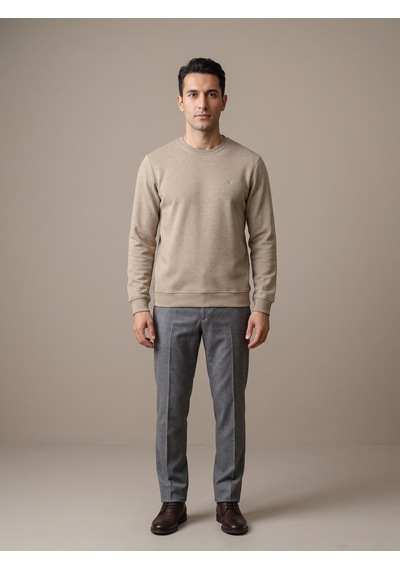 Maccali Erkek Bej Selanik Bisiklet Yaka Sweatshirt