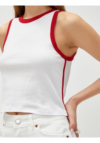 Koton Crop Atlet Pamuklu Bisiklet Yaka Biye Detaylı Beyaz 3sal30052ık BEYAZ Beyaz