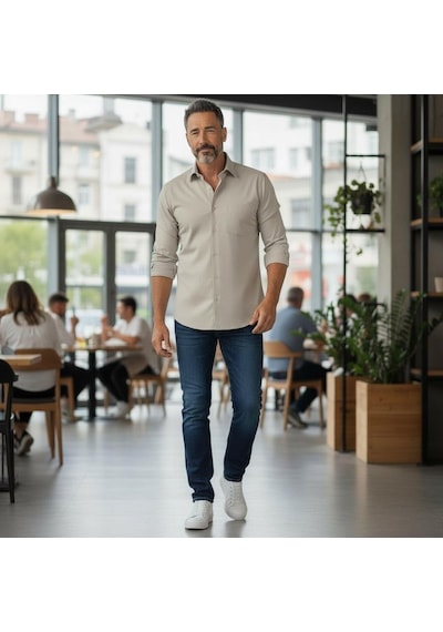 Klasik %100 Cotton Uzun Kollu Terletmeyen 4 Mevsim Gömlek Regular Kalıp Krem