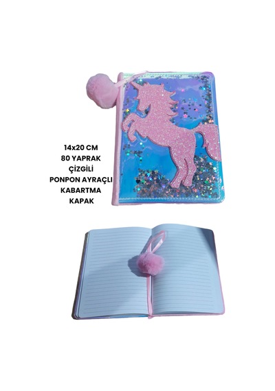 14x20 Cm Hatıra Günlük Not Defteri Çizgili 80 Yaprak Kabartmali Kapak Ponpon Ayraç Çok Renkli