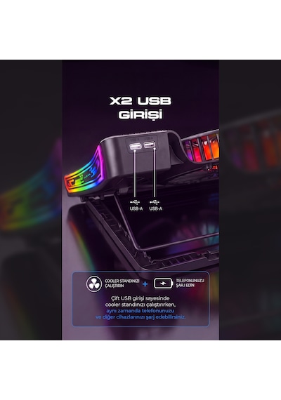 Dossimo Nitrocool Rgb Işıklı Lcd Göstergeli Yükselebilen Notebook Soğutucu S25