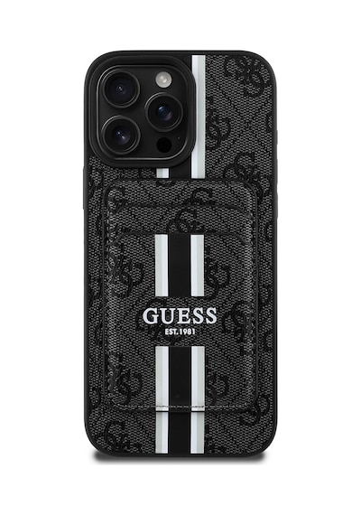 Apple Uyumlu iPhone 15 Pro Max Kılıf Guess Lisanslı Magsafe Özellikli 4g Desenli Çizgili Kartlıklı Kapak Siyah