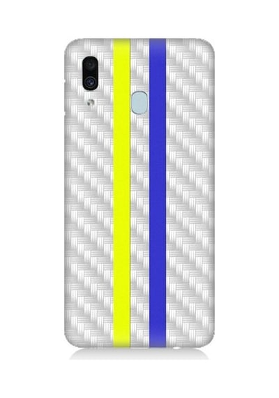 Samsung Galaxy A30 Uyumlu Sarı Lacivert Metal Motif Desenli Silikon Kılıf