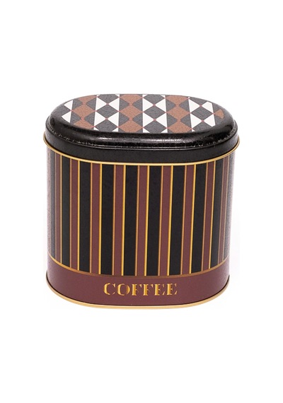 Circus Black Coffee Desenli Oval Metal Saklama Kabı 14 x 12 x 13 CM 1.4 L Çok Renkli