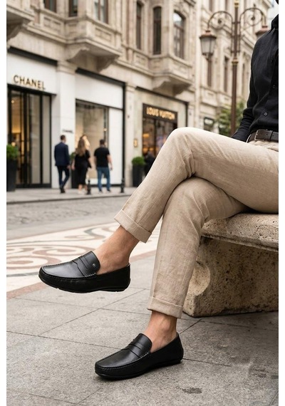 Pierre Cardin 90220 Rahat Esnek Hakiki Deri Erkek Loafer Ayakkabı Siyah