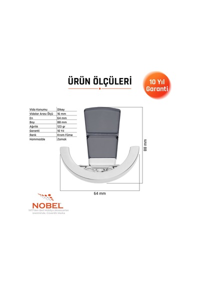 Tivist Lüks Askı, Metal, Vestiyer Askı, 123 Gr, Dolap Askılık, Duvar Askılığı, Krom Füme Vidalı