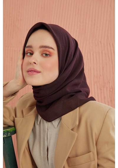 Miray Düz Pamuk Eşarp - Bordo Siyah Bordo Siyah