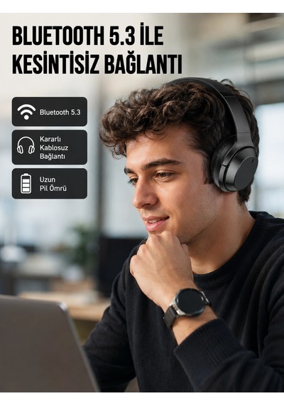 Zenvia Siyah Kablosuz Bluetooth Kulaklık 300 Mah Hızlı Şarj Katlanabilir Pedli Yeni Nesil Znv2026