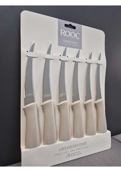 Rooc Mr-06 6lı Dilimleme Ve Meyve Bıçak Seti Gri Orta Boy Lazer Kesim Tırtıklı Meyve Bıçağı