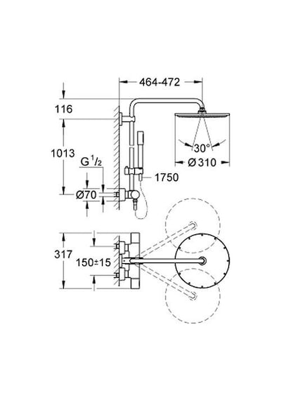 Grohe - Rainshower System 310 Kolonlu Duş Paneli, Termostatik Duş Bataryası - G27966000- Krom