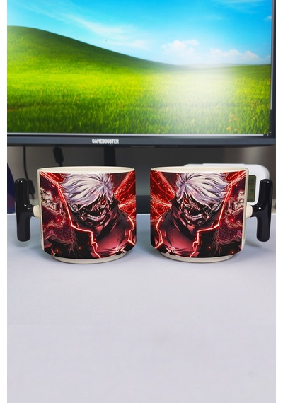 Tokyo Ghoul Anime Baskılı Seramik Lüks Kupa 1 Adet T Şeklinde Özel Siyah Kulp Dalga Kulp V5t Çok Renkli