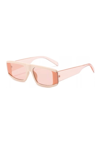 Lunar Pembe Cam Bej Kemik Çerçeve Dikdörtgen Vintage Retro Unisex Güneş Gözlüğü Açık Pembe