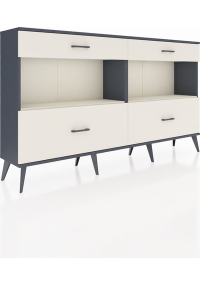 Arges Konsol 2 Raflı 4 Çekmeceli 176x30x99 Antrasit-aytaşı Antrasit-aytaşı