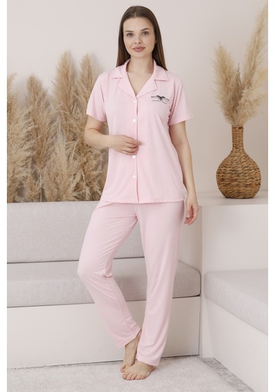 Wordex Mirano 2950 Polyviscon Kumaş Kısa Kollu Düğmeli Kadın Pijama Takımı Soft Pembe Wordex Mirano 2950 Polyviscon Kumaş Kısa Kollu Düğmeli Kadın Pijama Takımı Soft Pembe