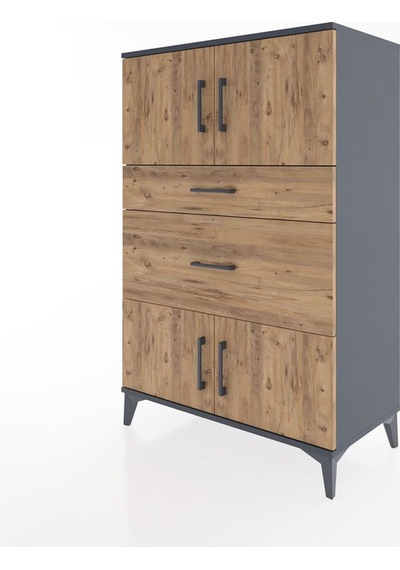 Hyperion Dolap Tek Raflı 2 Çekmeceli 4 Kapaklı 88x44x134 Antr... Antrasit
