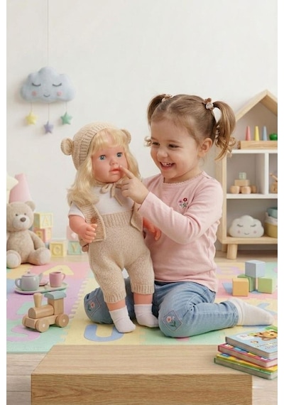 Konuşan Bebeğim 60 Cm Türkçe Konuşan Örgü Tulum Ve Şapkalı Kafası Bacakları Kolları Et Oyuncak Bebek 02082037