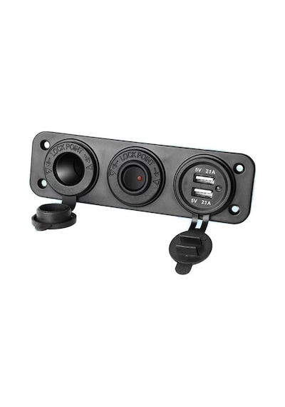 3 Lü Marin Çakmaklık Usb Şarj Soketi 12V Anahtarlı Panel