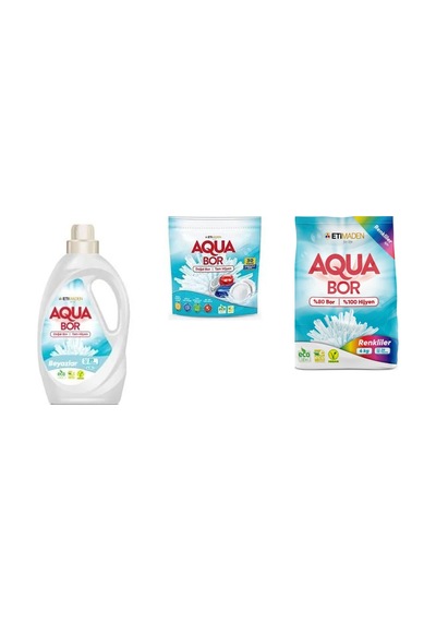 Aquabor Doğal Mineralli Sıvı Beyaz + Tablet + 4 Kg Renkliler 3 Lü Set 0.75 LT - 2.5 LT - 12 KG