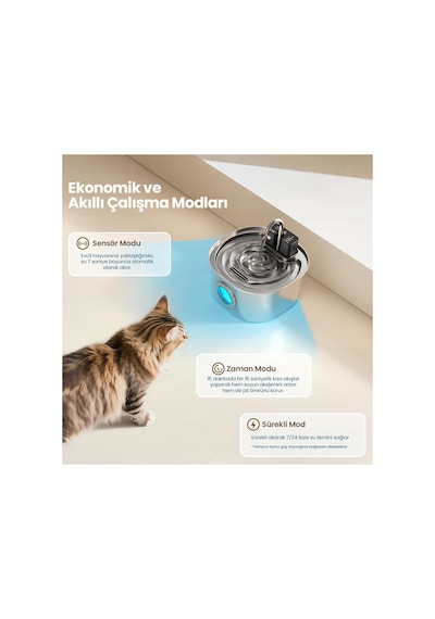 Pwl010 Otomatik Kablosuz Kedi Su Pınarı, Sensörlü , Bataryalı , Ultra Sessiz, Çelik , 3.2lt Hazne