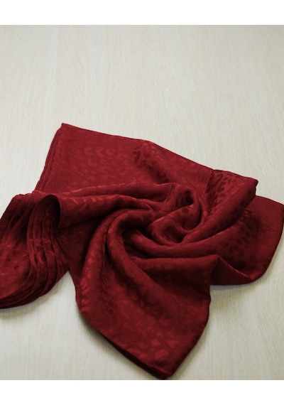 Laurel Scarf Leopar Desen Pamuk Ayrobin Jakar Şal Kırmızı