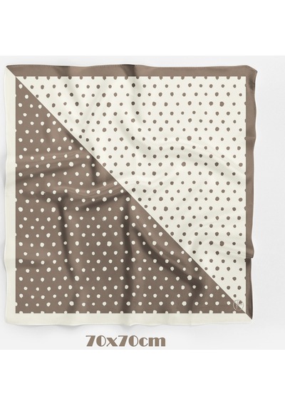 İkilem Puantiye Desen 70 70cm Bandana/fular Bej