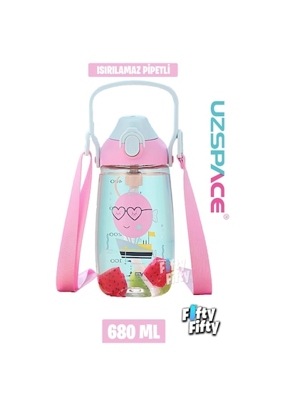 Uzspace Pipetli 680 ML Boyun Askılı Tritan Çocuk Su Matarası -kutulu- Ffuz2202680 001