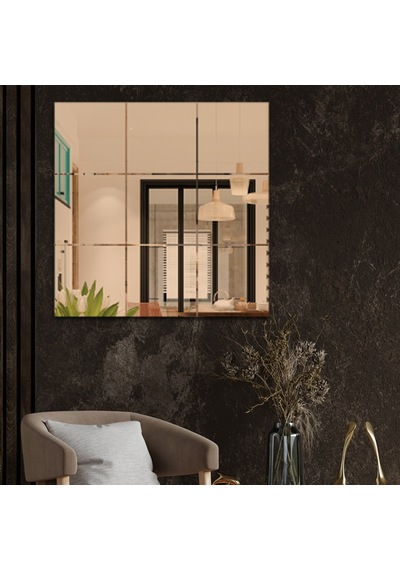 Ayna | Bronz Ayna | Kare Kanallı - Kare Ayna | 60Cm X 60Cm Bronz