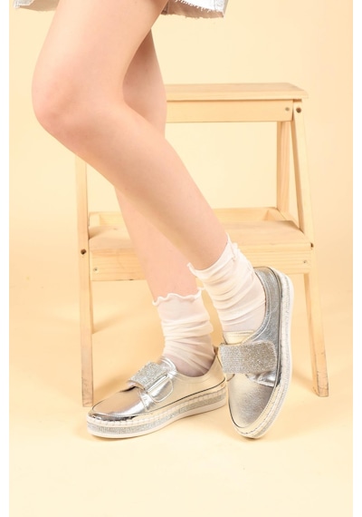 Taş Cırtlı Sneakers Gümüş-Gümüş