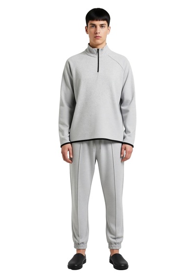 Ersefa Kadin Ottoman Dokulu Fermuarli Sweatshirt Ve Pantolon Ev Giyim Ta gri