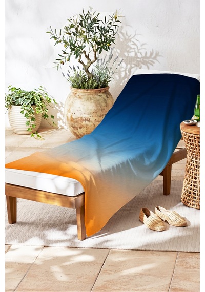 Modern Degrade Mavi Turuncu Plaj Havlusu - Minimalist Ombre Tasarım Hızlı Kuruyan Mikrofiber Havlu Yumuşak Ada