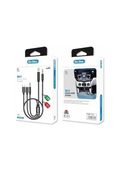 Go Des GAC-368 5 in 1 Aux Audio Ses Kablosu Tak-Çalıştır - 3.5mm (Erkek/Dişi) & Type-C & Lightning - ZORE-220423