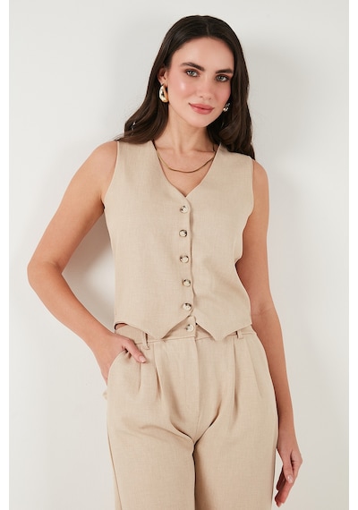 Lela Regular Fit Bol Paça Yelekli Bayan Takım 67045162S4 Taş