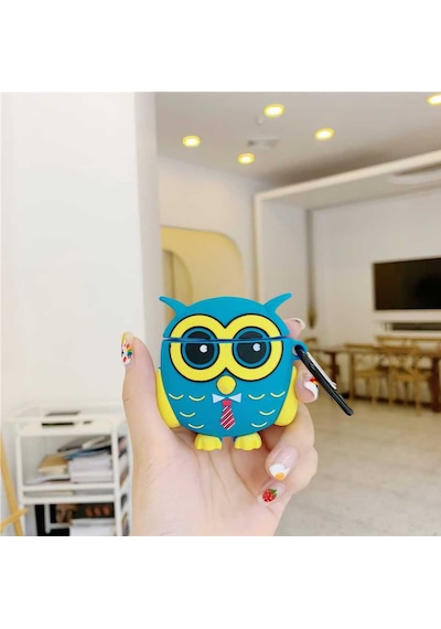 Apple Uyumlu iPhone 1/2. Nesil  Koruyucu Bluetooth Kulaklık Kılıfı Figürlü Owl Airpods 1/2. Nesil