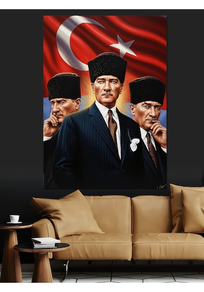 Ahşap Tablo Türk Bayrağı Ve Atatürk Portresi