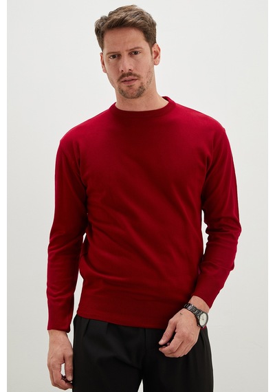 Fullamoda Basic Bisiklet Yaka Regular Fit Triko Kazak Kırmızı