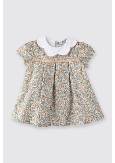 Panço Liberty Kumaş Çiçek Desenli Yenidoğan Elbise Turuncu 5611GN26001