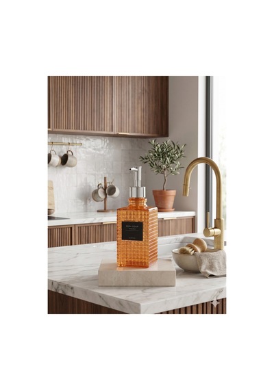 Premium Kare Desenli Silver Pompalı Cam Sıvı Sabunluk 500ml - 23 X 7 X 7 Cm Turuncu