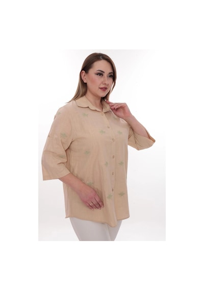 Lady Majestic Büyük Beden Kadın Gömlek Pamuk Arı Nakış Detaylı Rahat Kesim Şık Günlük Gömlek Bej 48 Lady Majestic Büyük Beden Kadın Gömlek Pamuk Arı Nakış Detaylı Rahat Kesim Şık Günlük Gömlek Bej 48