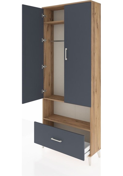 Arges Dolap 3 Raflı Tek Çekmeceli Tek Askılı 88x30x221 Çam-an... Çam