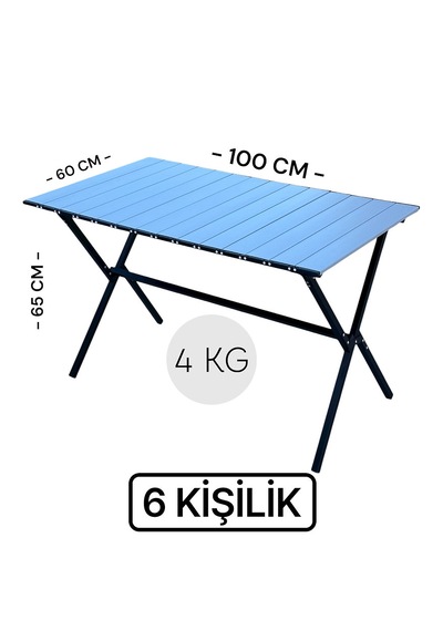 Tamamen Alüminyum Katlanır Alüminyum 6 Kişilik Kamp Karavan Masası Ramses Premıum M Açık Gri