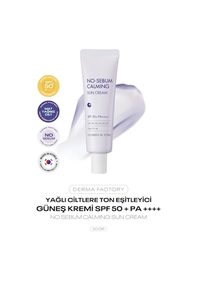Yağlı Ciltler İçin Ton Eşitleyici Kore Güneş Kremi Derma Factory No Sebum Calming Sun Cream Spf 50+
