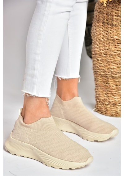 Fox Shoes P239503304 Bej Triko Kumaş Kadın Spor Ayakkabı Sneakers Bej