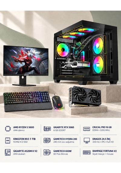 Symoon SYMOONPC0102 R5-5600 8 GB 16 GB 1 TB SSD RTX5060 24.5" Dos Masüstü Oyuncu Bilgisayarı