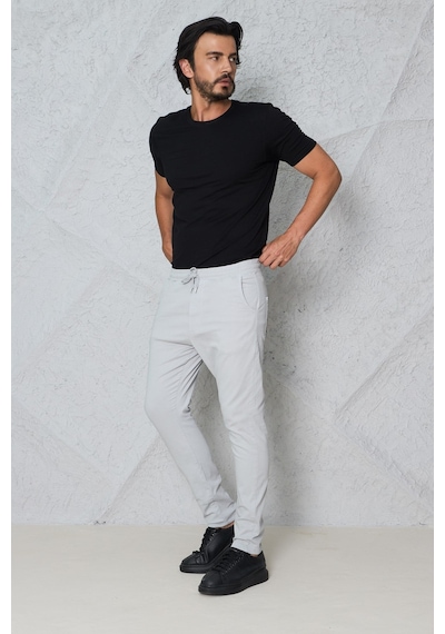 Blayn Jeans Erkek Krem Jogger Pantolon Rahat Kesim, Bağcıklı, Mevsimlik Günlük Kullanım Gümüş