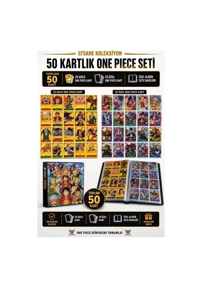 Cantex Tech One Piece Oyun Kartı Özel Seri 25 Gold Kart- 25 Özel Seri One Piece Kart + Albüm Dahil