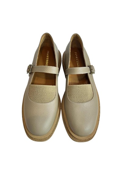 Tufan Shoes Bej Hakiki Deri Üst Kısmı Lastikli Babet Bej